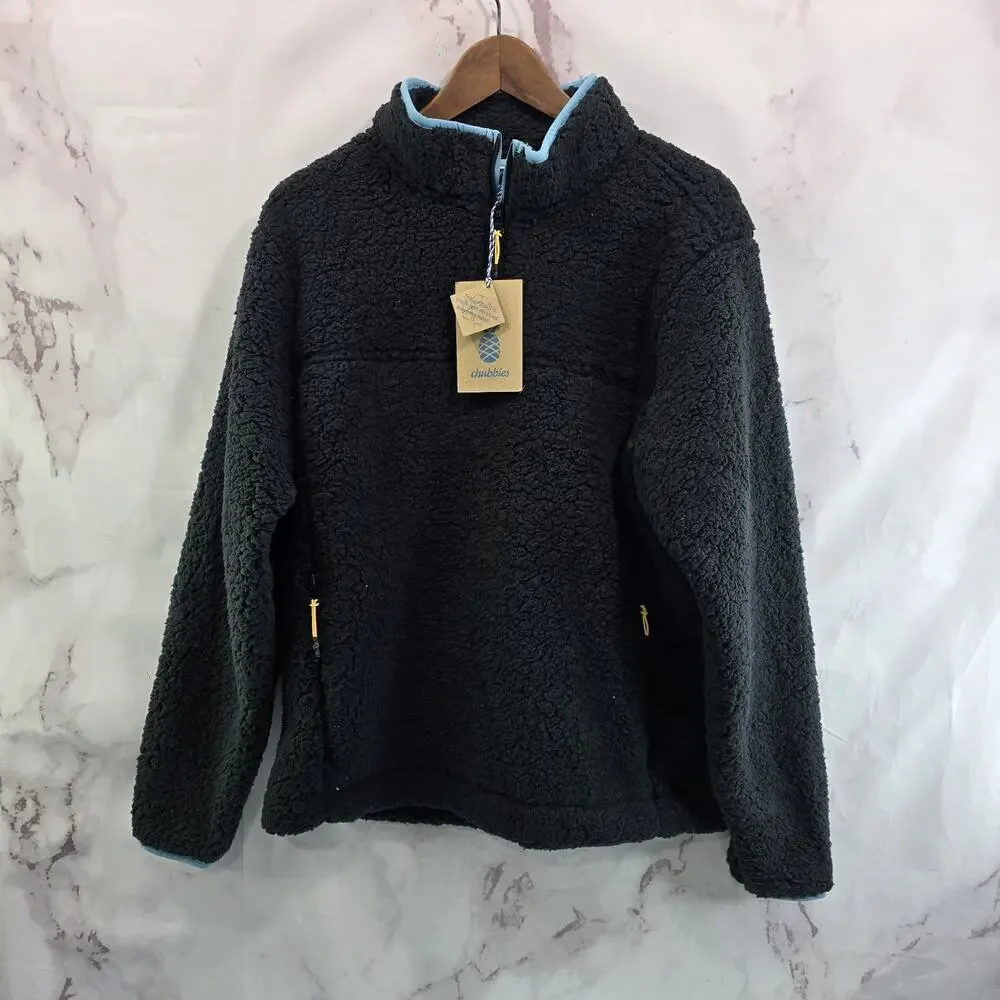 Chubbies Pullover Mens Medium Black Fleece Quarter Zip High Pile Afraid Dark